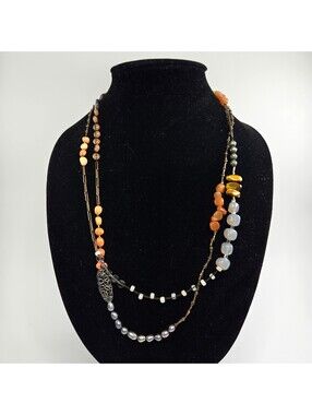 Silpada Long Multi Gemstone Necklace Carnelian Agate Pearl Coral Quartz Sterling